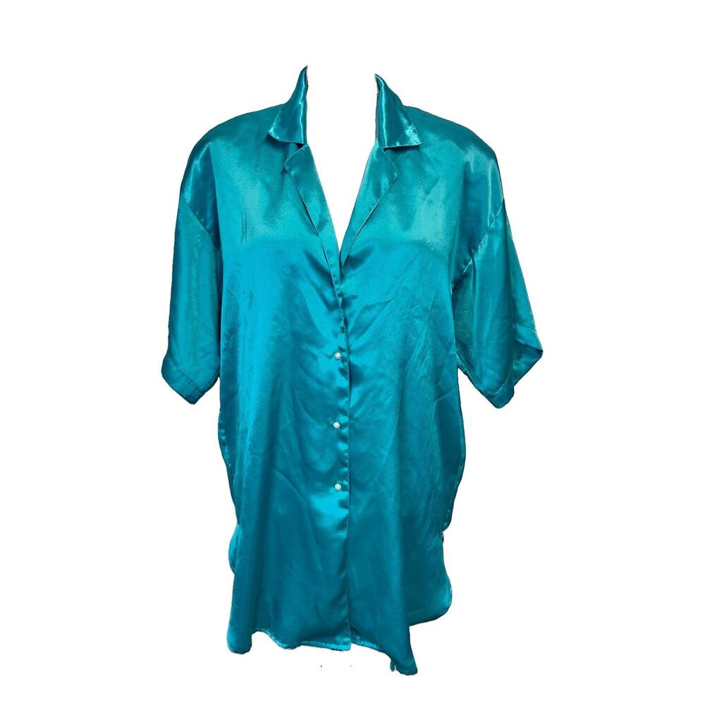 Vintage Victoria's Secret Gold Label Green Satin Sleep Shirt Lingerie sz Medium
